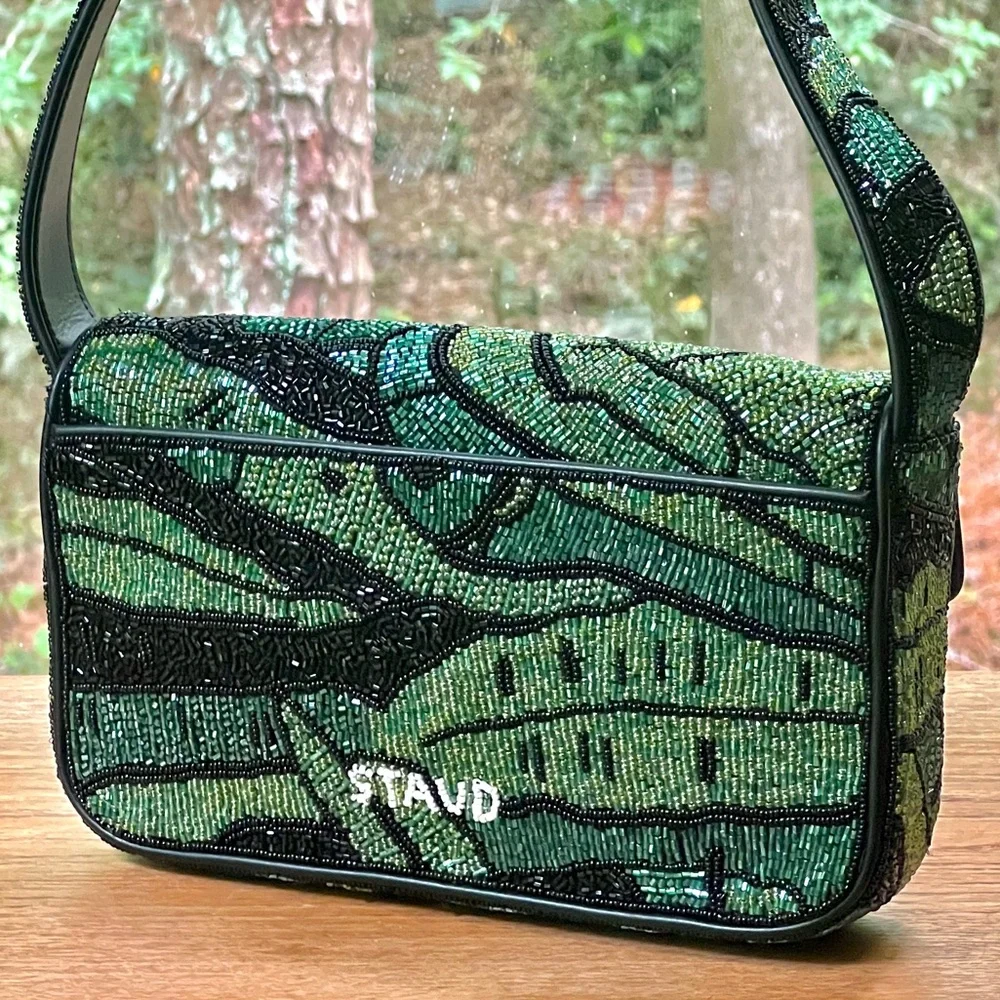 🌺🎉HP🎉🌺 NWOT Staud Beaded Tommy Shoulder Bag Green Palms  🌟 Rare Find 🌟 - Picture 7 of 16